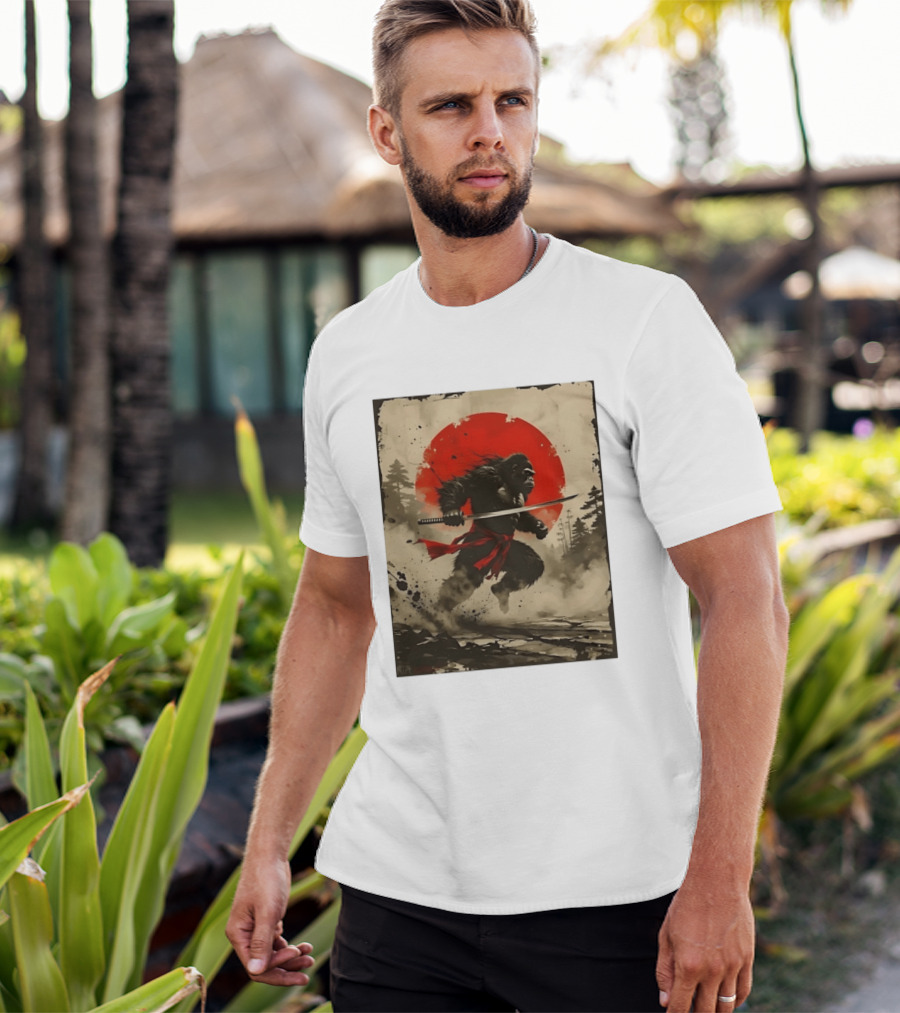 Samurai Gorilla Katana With Rising Sun T-Shirt