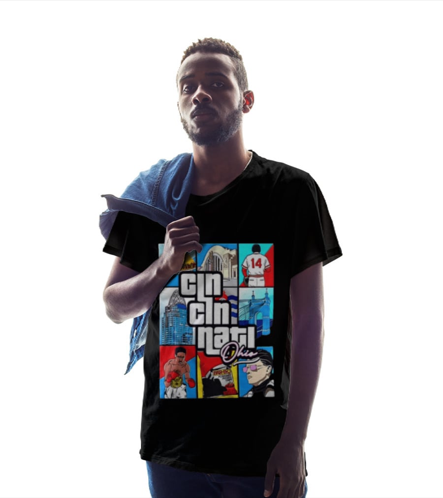 Cincinnati Ohio Landmarks GTA Style Tyler Henderson Alabama NCAA 14 T-Shirt