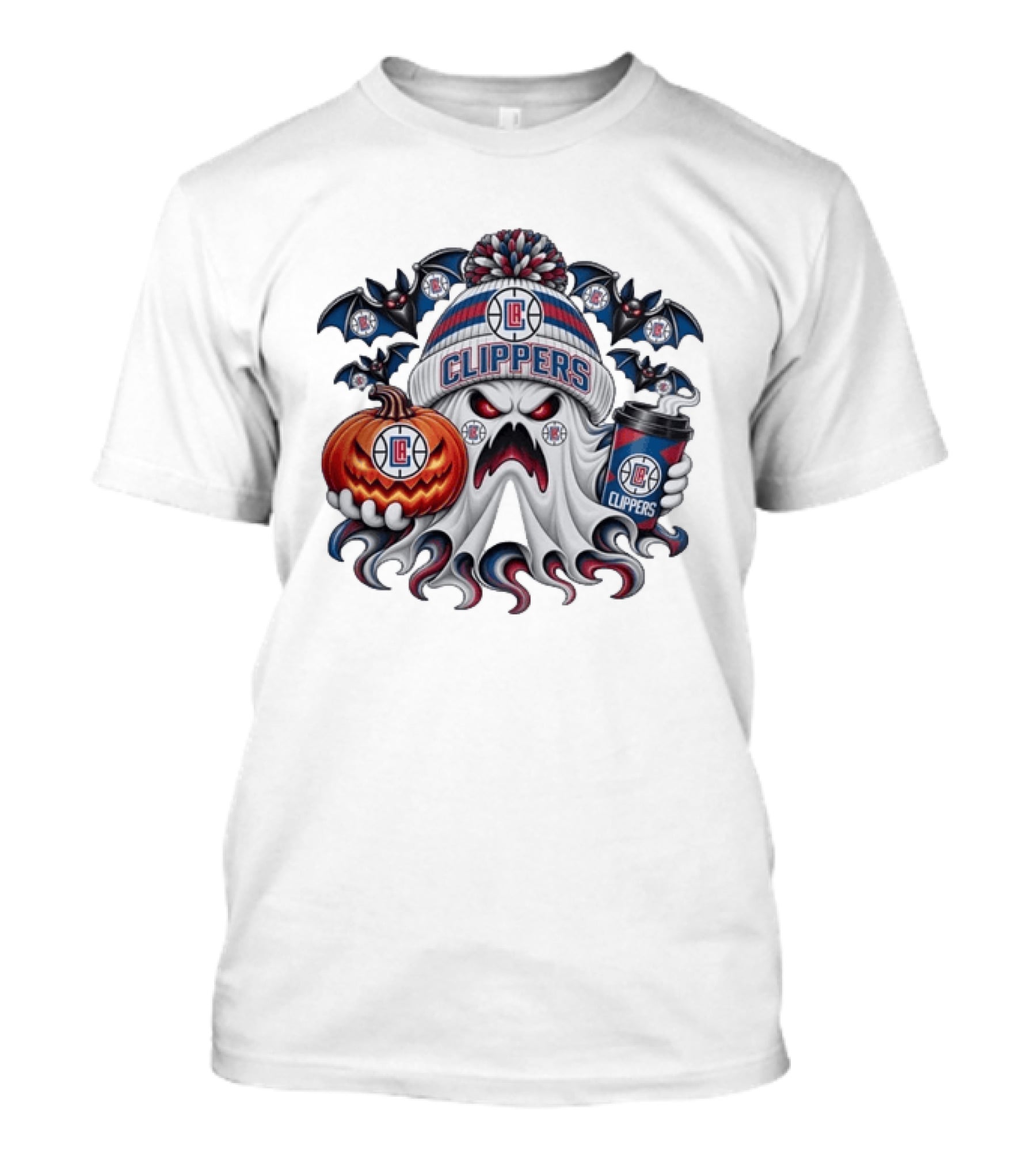 Los Angeles Clippers Spooky Ghost Halloween With Coffee And Pumpkin T-Shirt