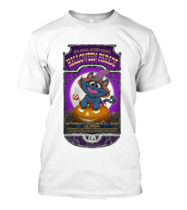 35th Annual Jackson Heights Halloween Parade October 31 2026 Cat Pumpkin T-Shirt