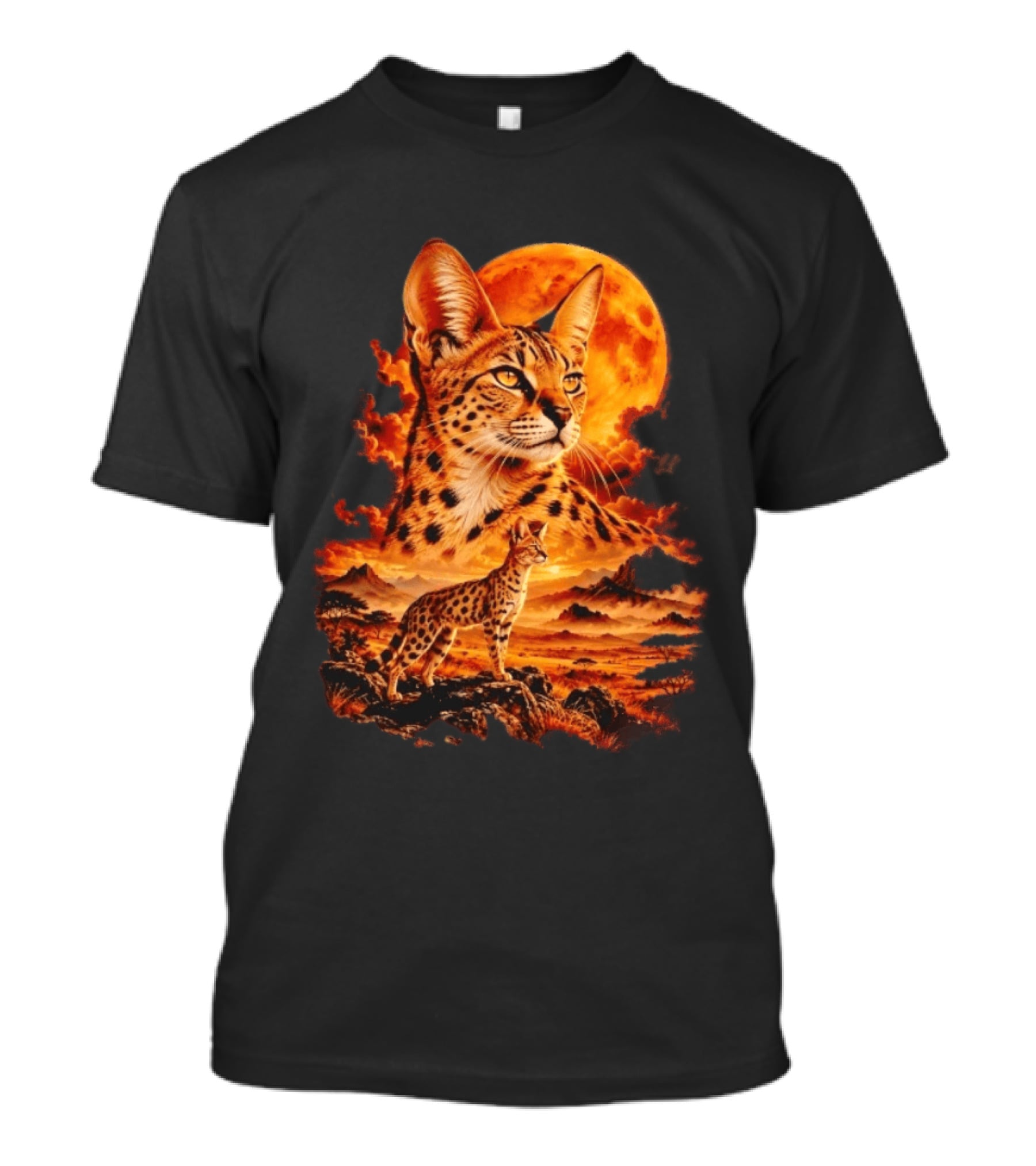 Serval Cat Majestic African Savannah Sunset Scene T-Shirt