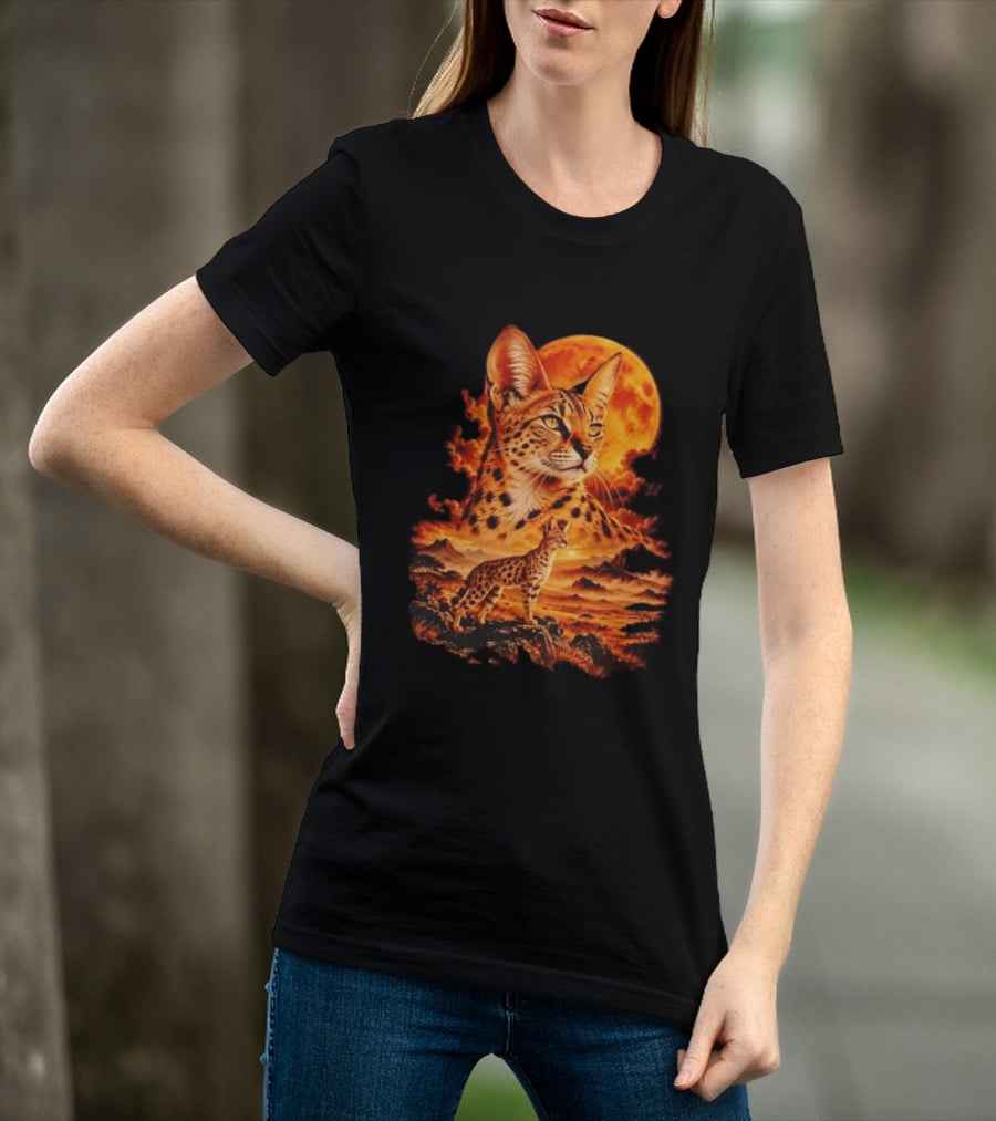 Serval Cat Majestic African Savannah Sunset Scene T-Shirt