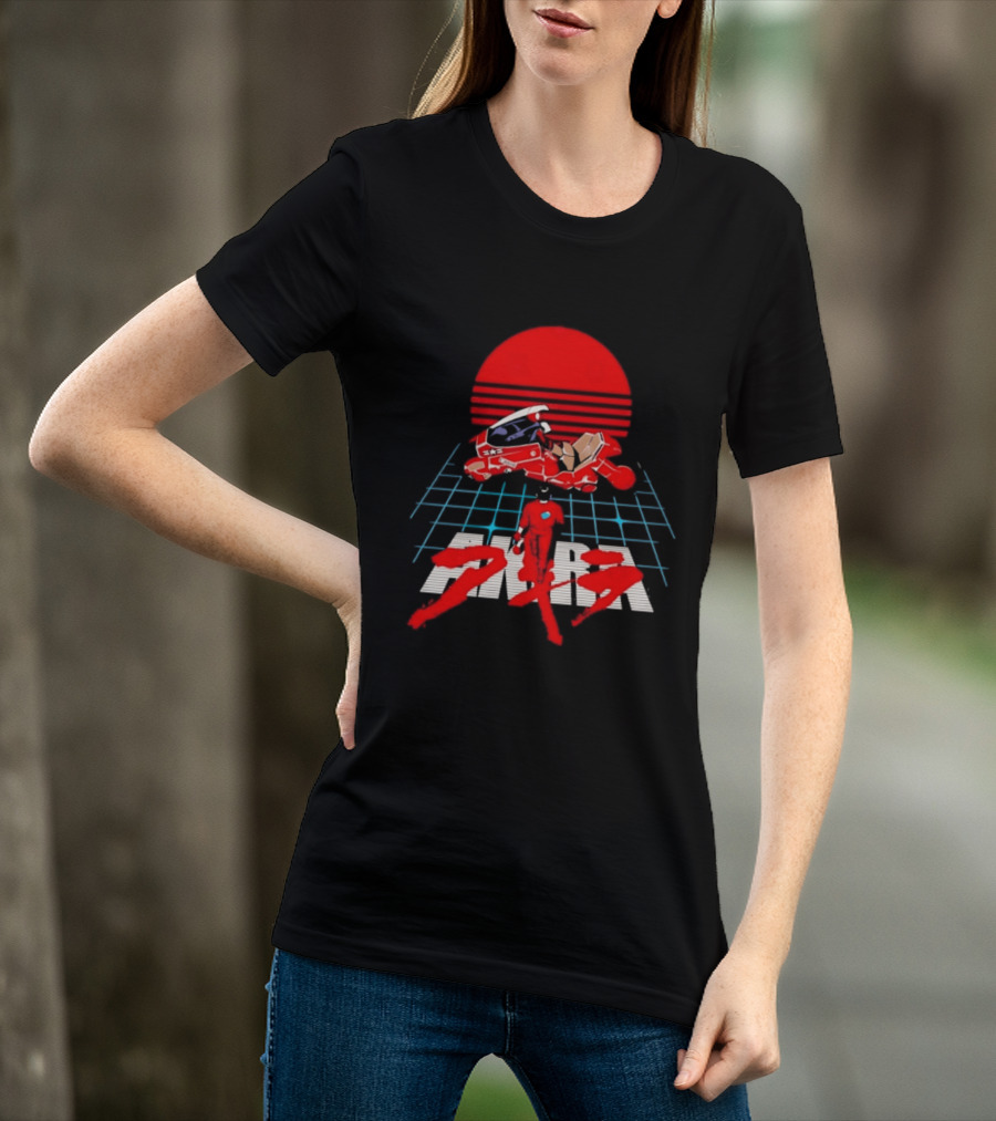 Akira Kaneda Motorcycle Cyberpunk Red Sun Grid T-Shirt