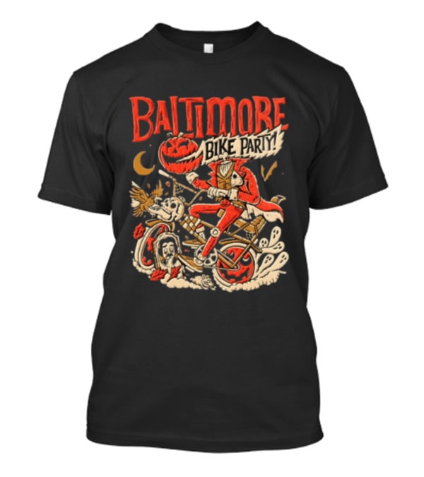 Baltimore Bike Party Halloween Headless Horseman Pumpkin Biker Moon Owl T-Shirt