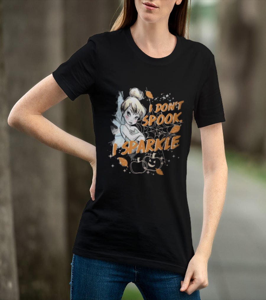 Tinker Bell I Don't Spook I Sparkle Halloween Spider Web Pumpkins T-Shirt