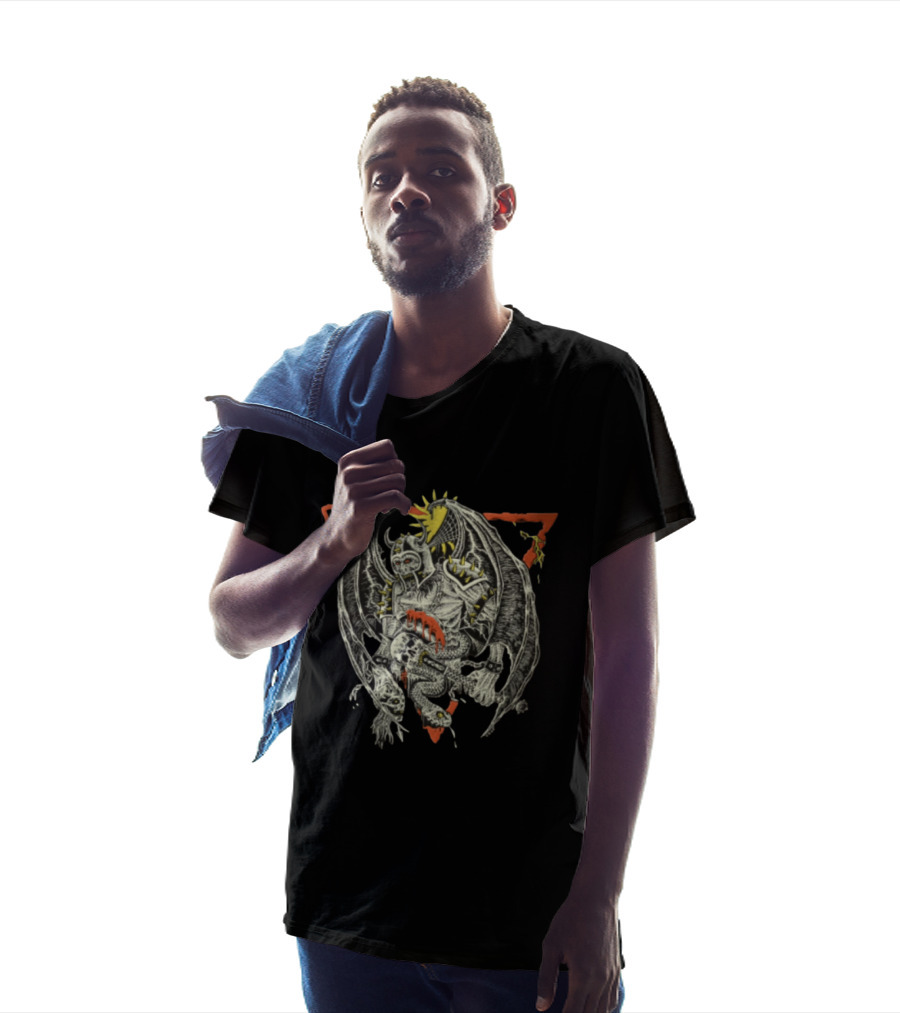 Winged Demon Warrior Spiked Helmet Skull Snake T-Shirt