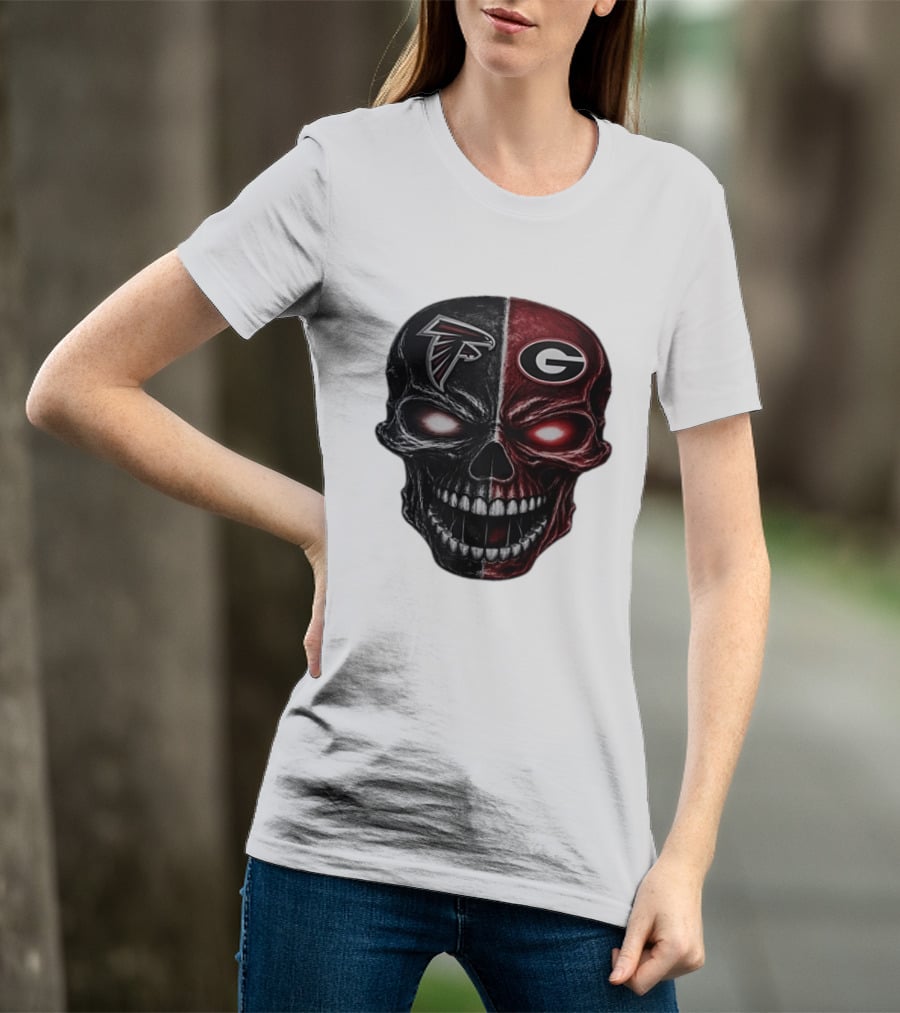 Atlanta Falcons Georgia Bulldogs Split Skull NFL College Football Fan Merch T-Shirt