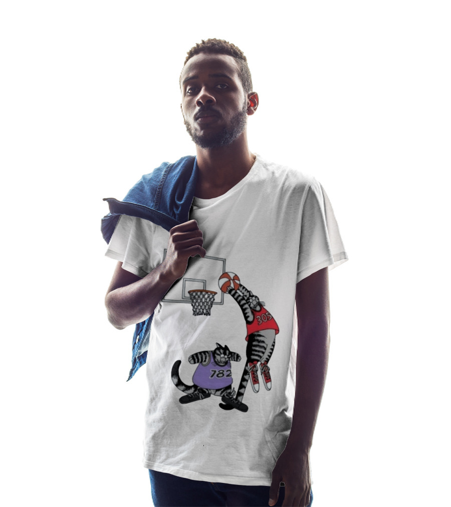 Cats Basketball Dunking Action With Jersey Numbers 305 And 782 T-Shirt