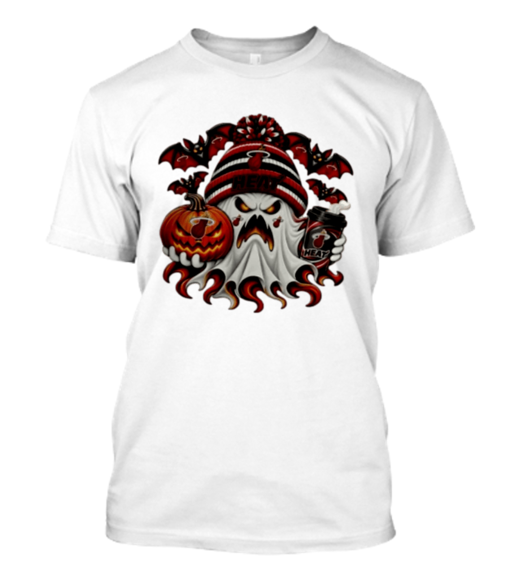 Miami Heat Halloween Ghost Coffee Pumpkin Bats Spooky 2026 T-Shirt