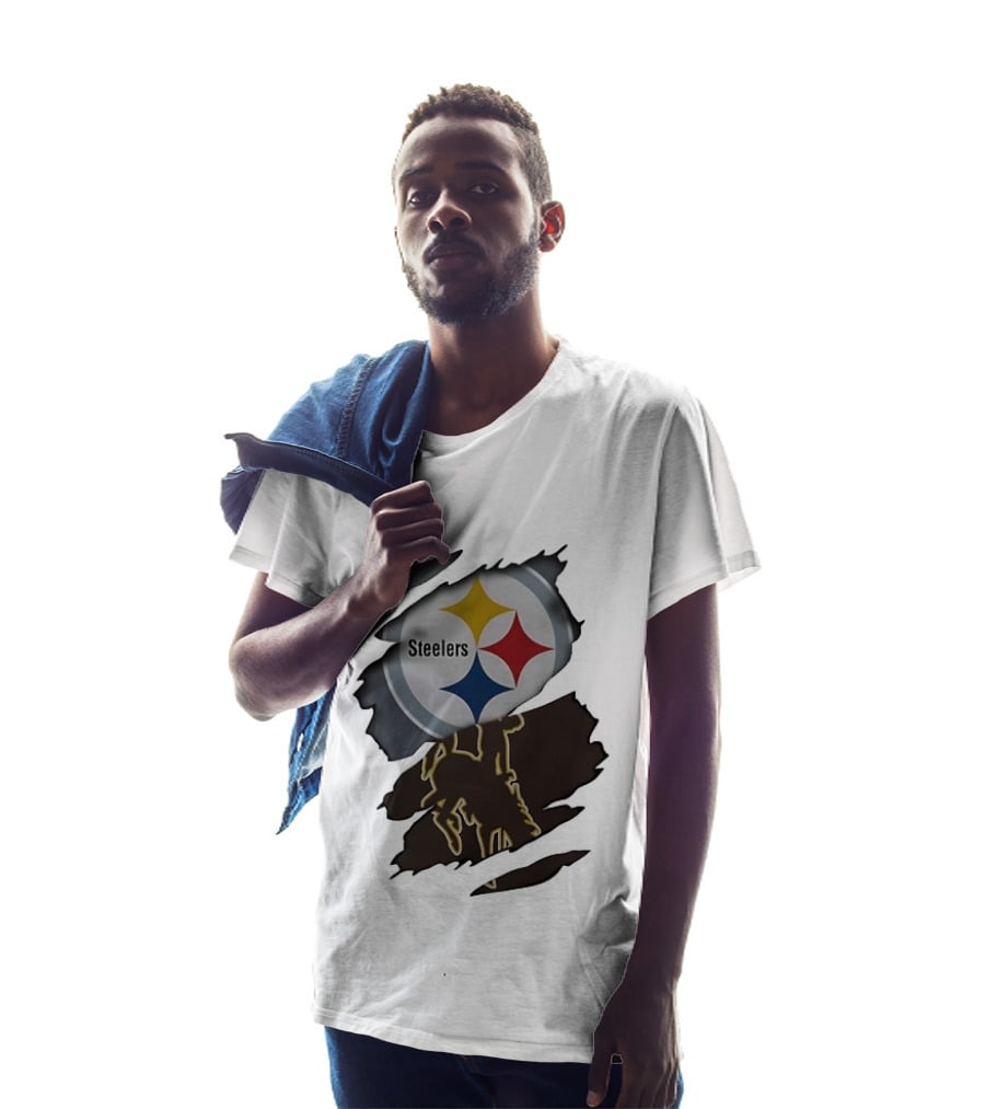 Pittsburgh Steelers Ripped Skin Effect Tearing Steel T-Shirt