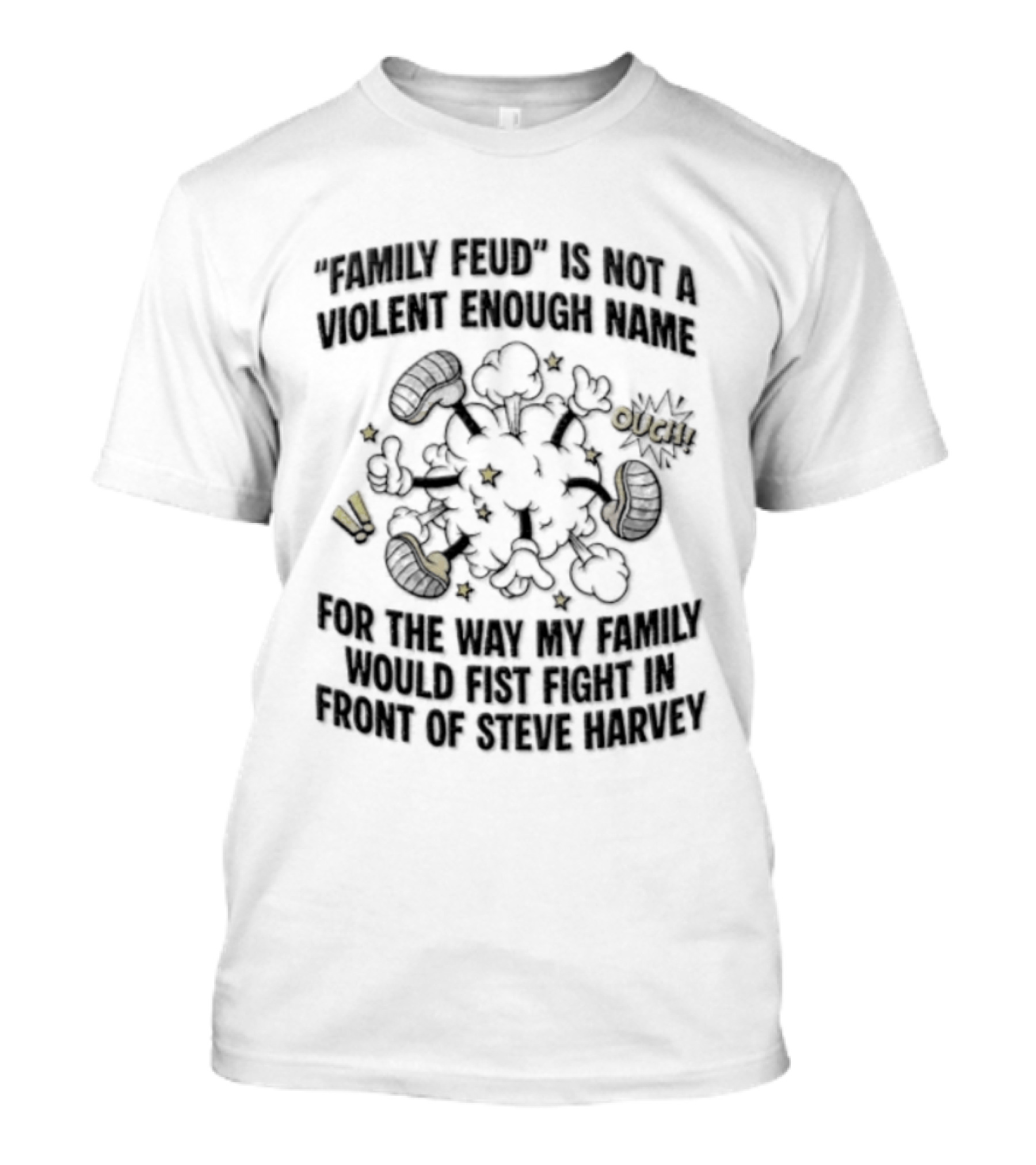 Steve Harvey Family Feud Cartoon Fight Cloud Throw Hands Ouch Strike Oof T-Shirt