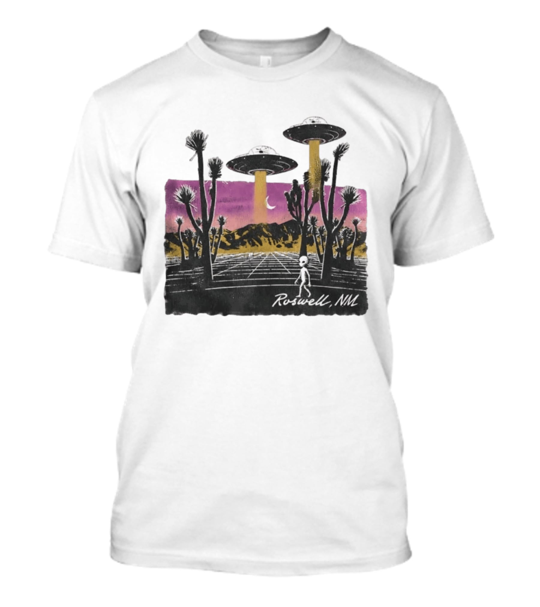 Roswell NM Alien UFO Desert Landscape Extraterrestrial Joshua Trees Moon T-Shirt