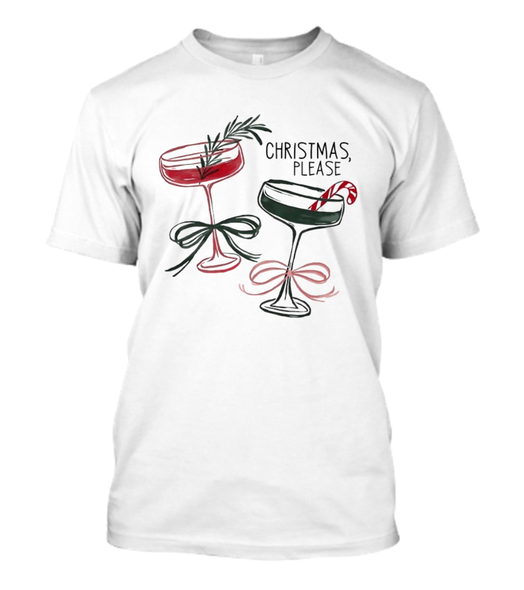 Christmas Please Holiday Cocktail Festive Glassware Bow And Candy Cane T-Shirt