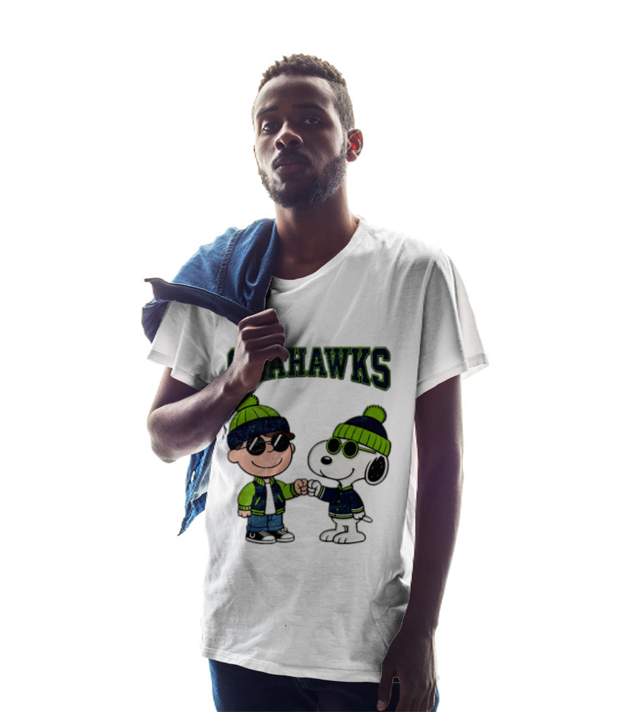 Seattle Seahawks Charlie Brown Snoopy Fist Bump Fan Gear T-Shirt