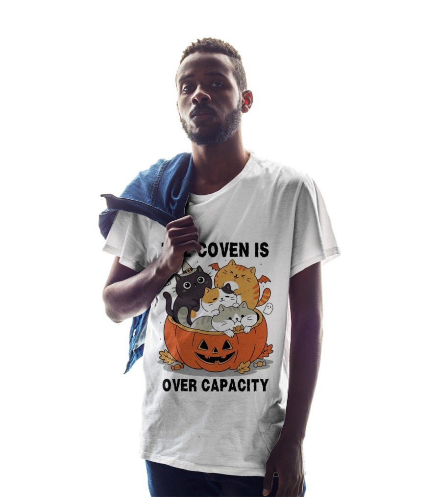 The Coven Is Over Capacity Halloween Cats In Pumpkin T-Shirt