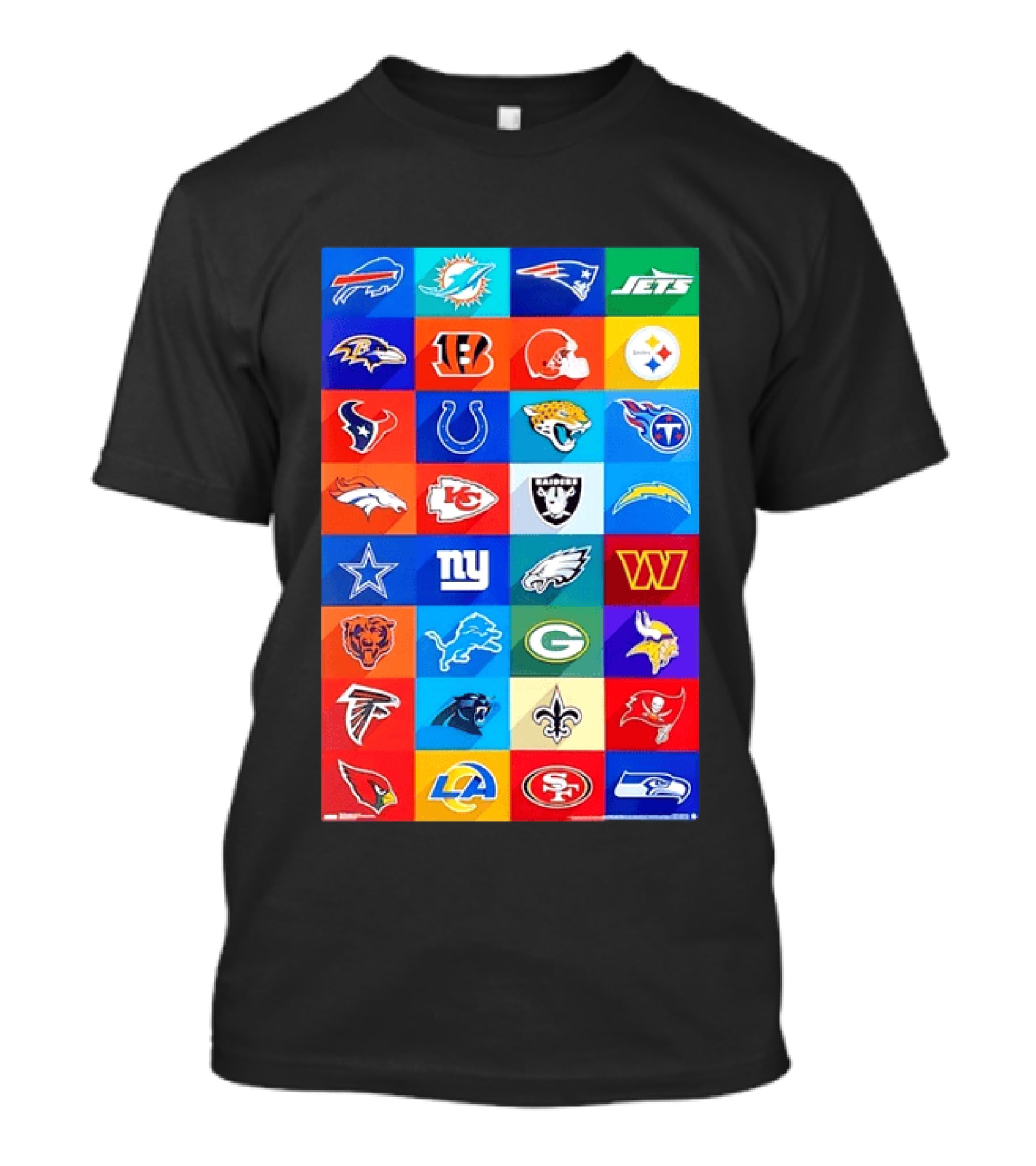 NFL Teams 32 Logos Grid Buffalo Rams Giants Packers 49ers Seahawks T-Shirt