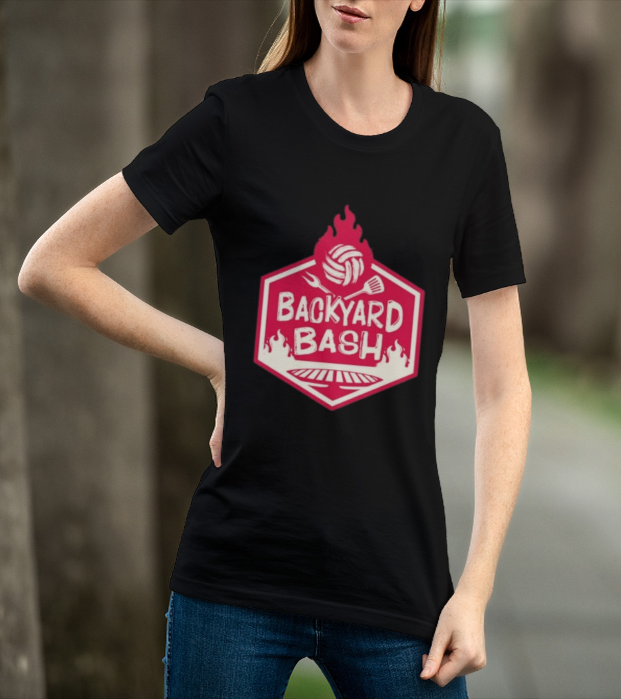 Backyard Bash Grill Barbecue Volleyball Flames Fork Spatula T-Shirt