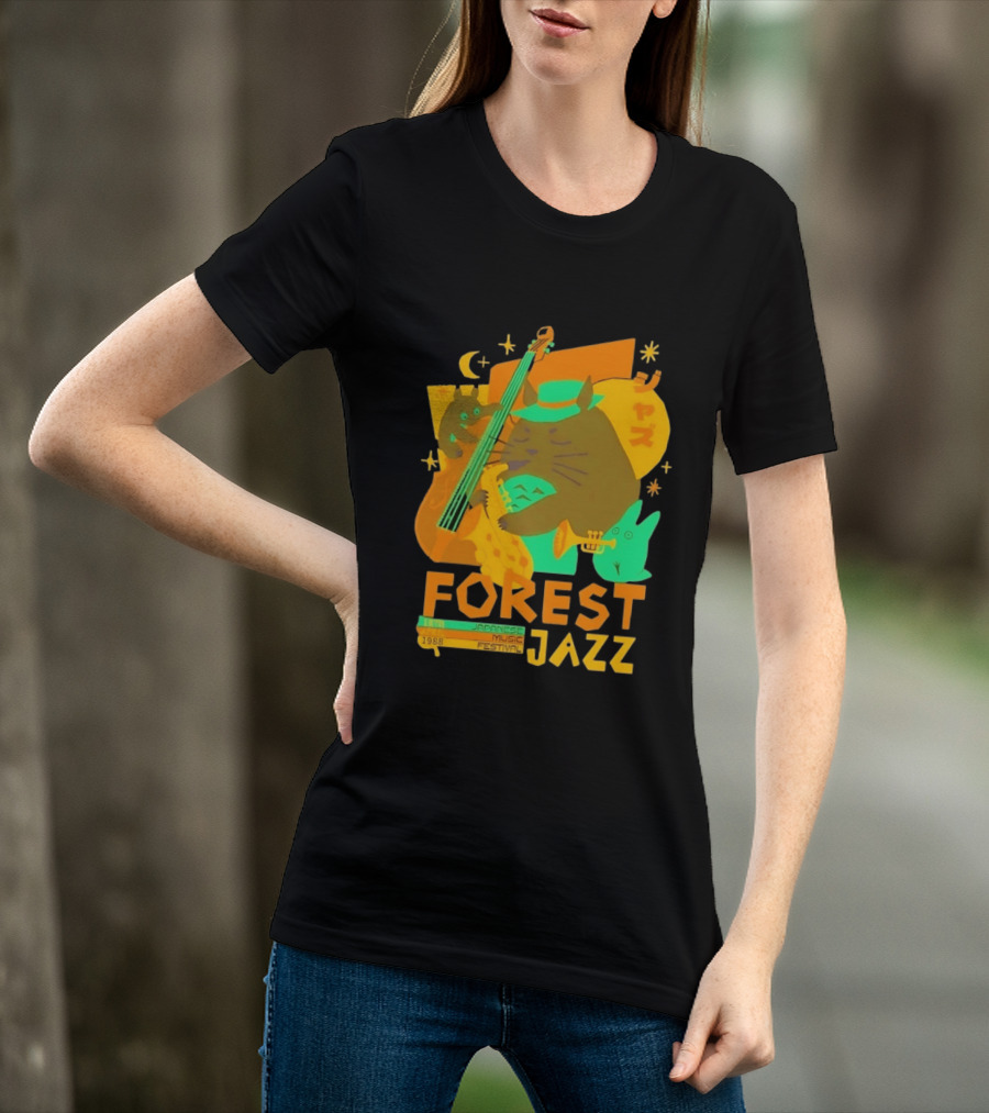 Forest Jazz 1988 Japanese Music Festival Cat And Rabbit Playing Instruments T-Shirt