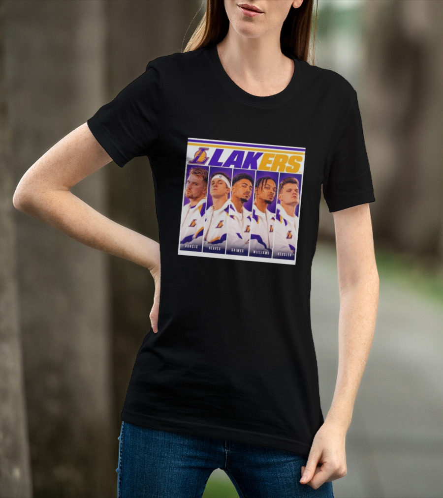 Lakers NBA Stars Collage Luka Dončić Austin Reaves Quentin Grimes Jalen Williams Walker Kessler T-Shirt
