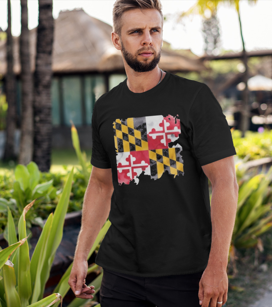 Maryland Distressed Flag Casual Summer Look T-Shirt