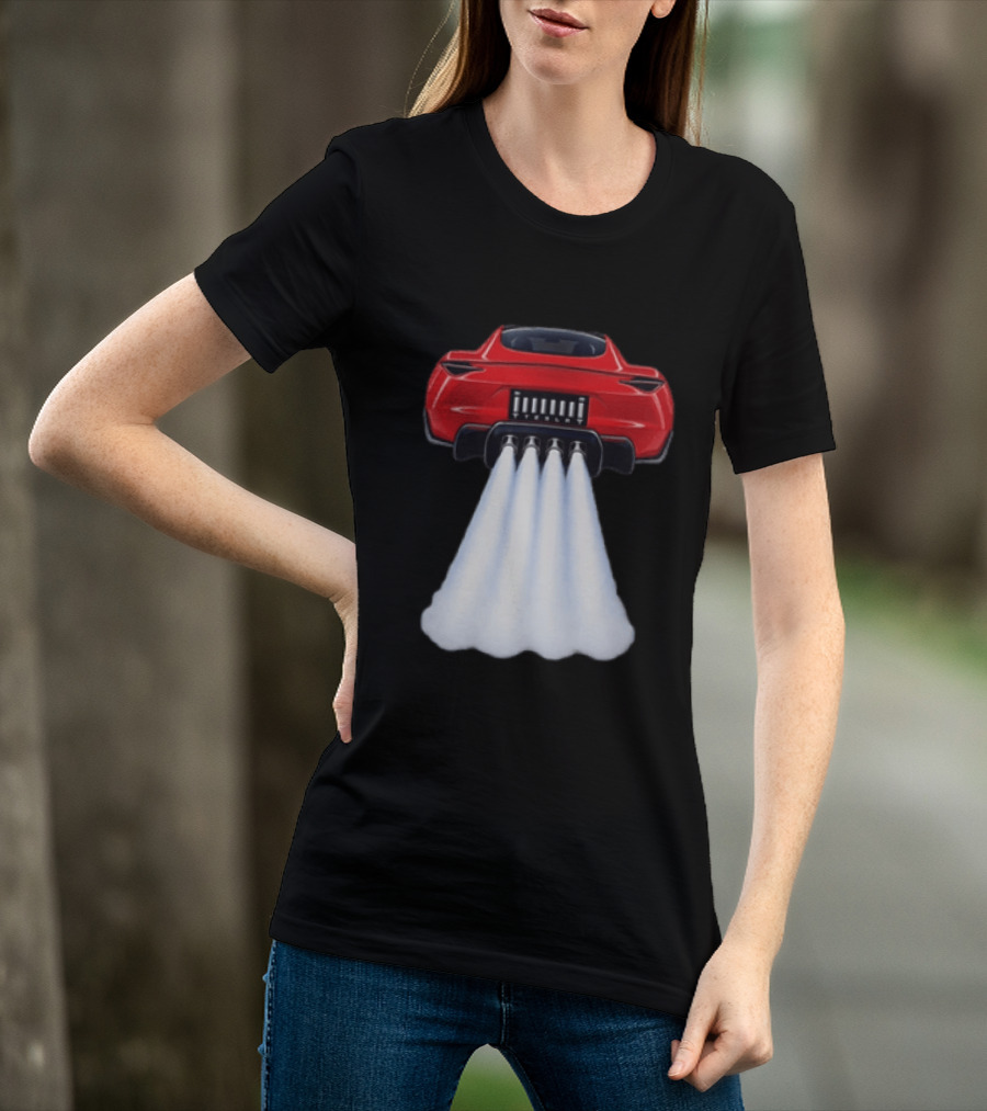 Tesla Roadster SpaceX Flying Car Rocket Thrusters Jet Blast T-Shirt