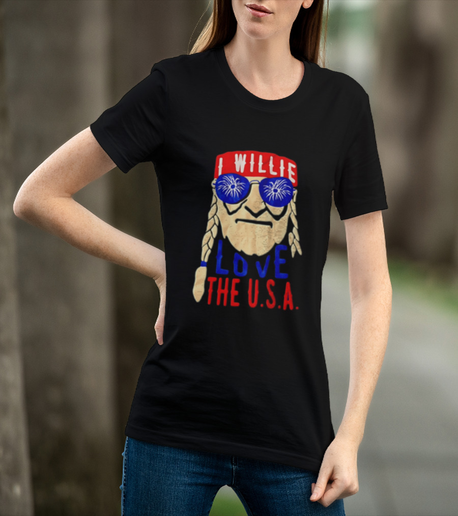 I Willie Nelson Love The U.S.A. Braided Hair Fireworks Sunglasses T-Shirt