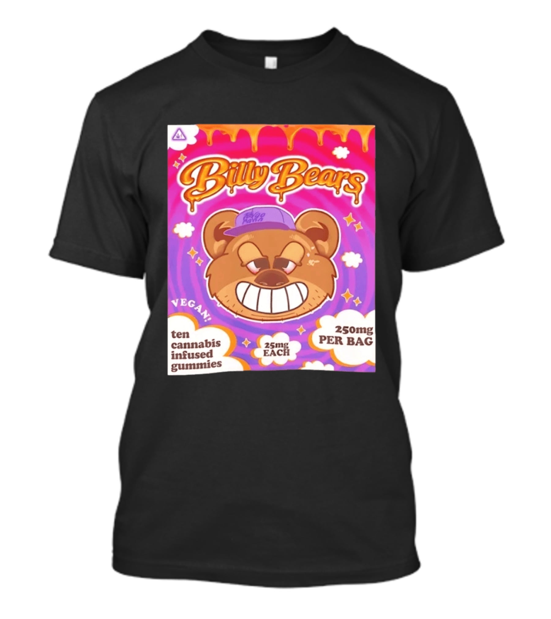 Billy Bears Vegan Ten Cannabis Infused Gummies 25mg Each 250mg Per Bag T-Shirt