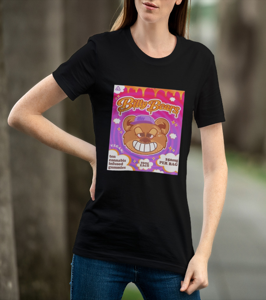 Billy Bears Vegan Ten Cannabis Infused Gummies 25mg Each 250mg Per Bag T-Shirt