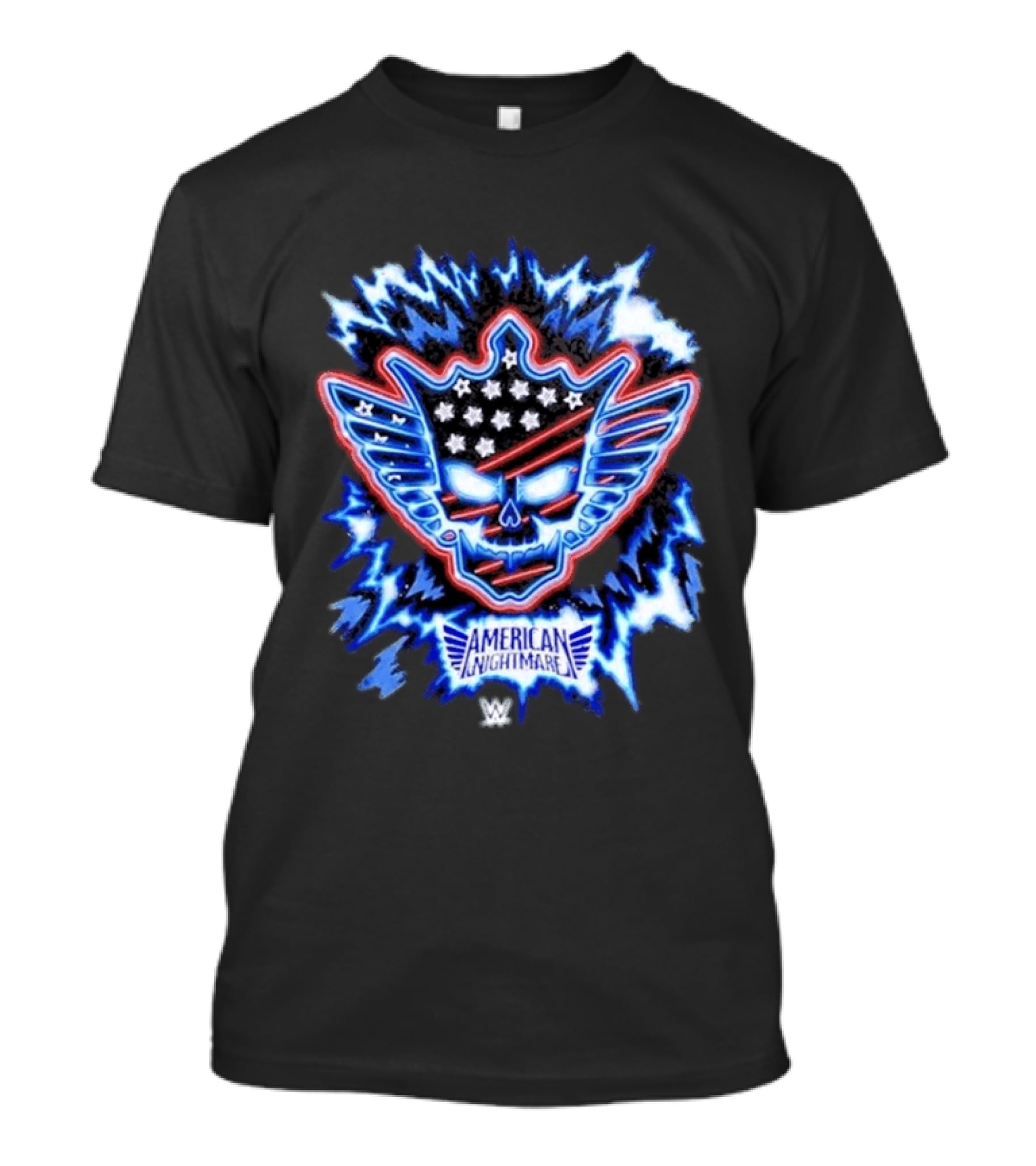 Cody Rhodes WWE American Nightmare Skull Logo With Stars And Stripes Electric Blue T-Shirt