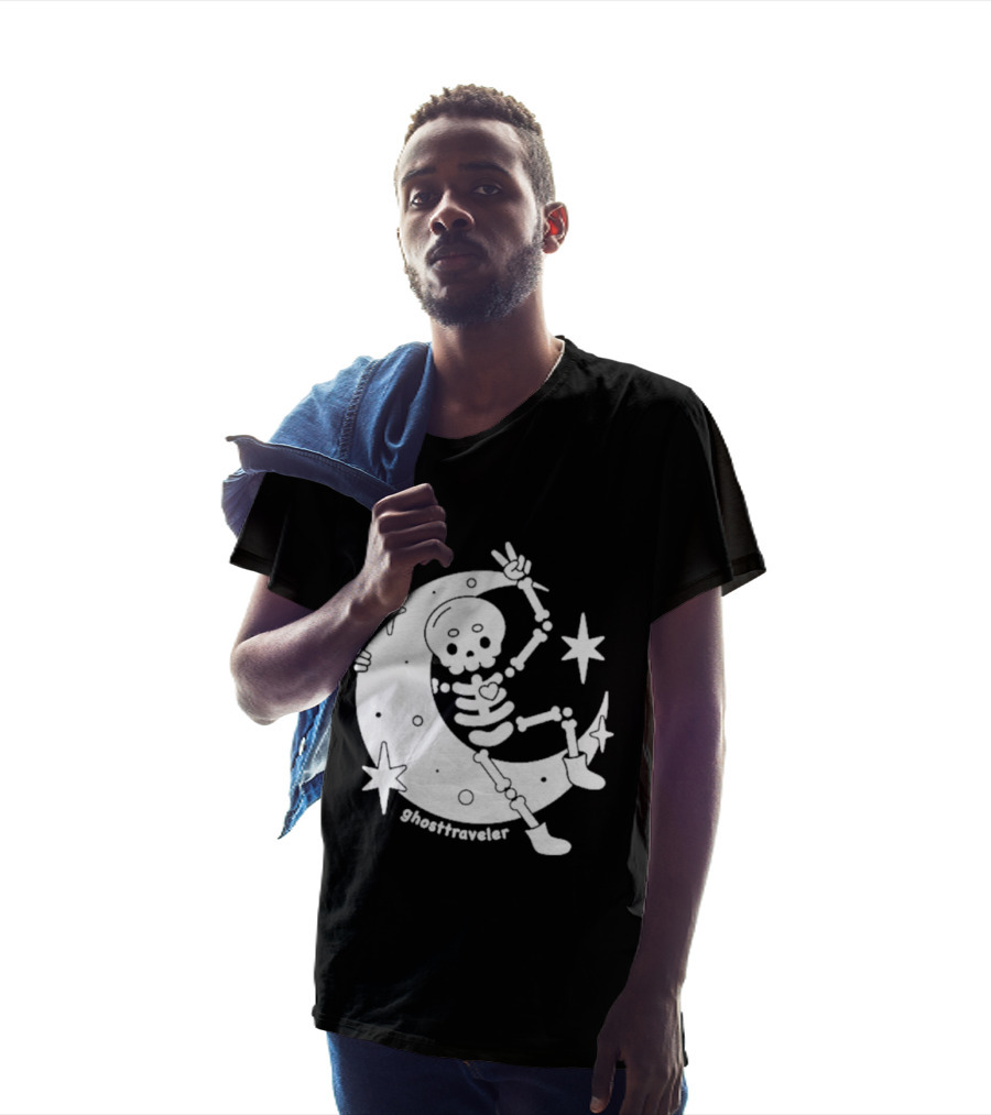 Ghosttraveler Skeleton On The Moon With Stars Spooky Halloween T-Shirt