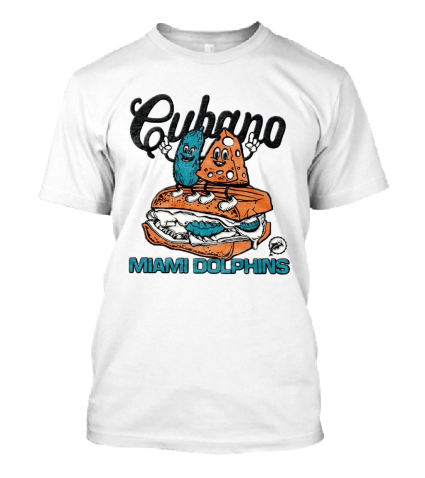 Miami Dolphins Cubano Sandwich Cartoon Football Food Delight T-Shirt