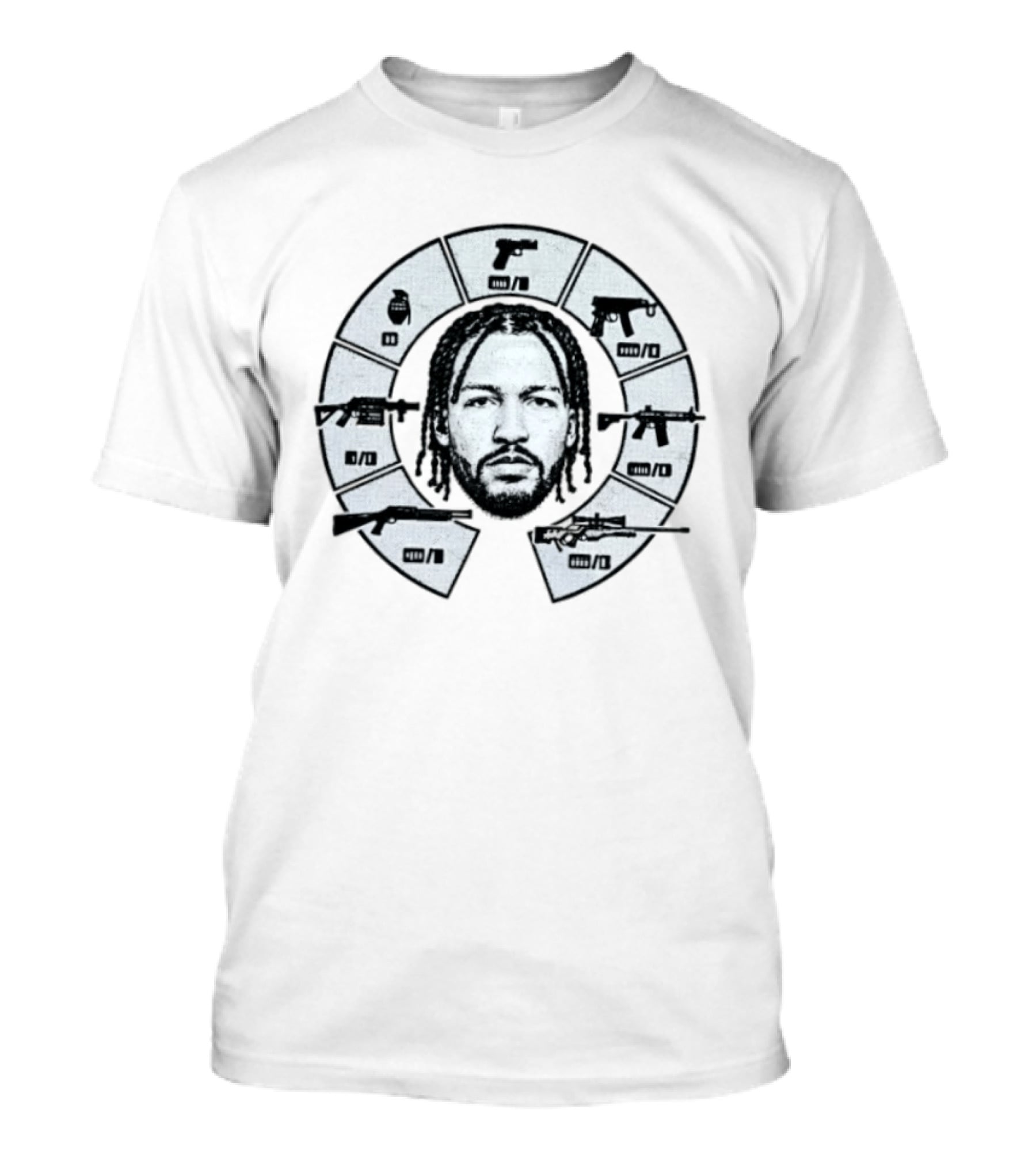 Jalen Brunson Burner Weapon Wheel Gun Options T-Shirt