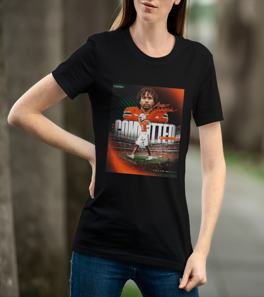Committed Aston Whiteside Miami Hurricanes Football 2027 T-Shirt