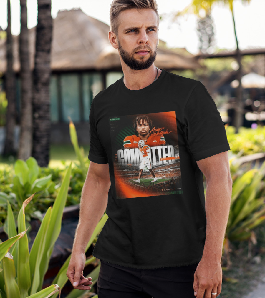 Committed Aston Whiteside Miami Hurricanes Football 2027 T-Shirt