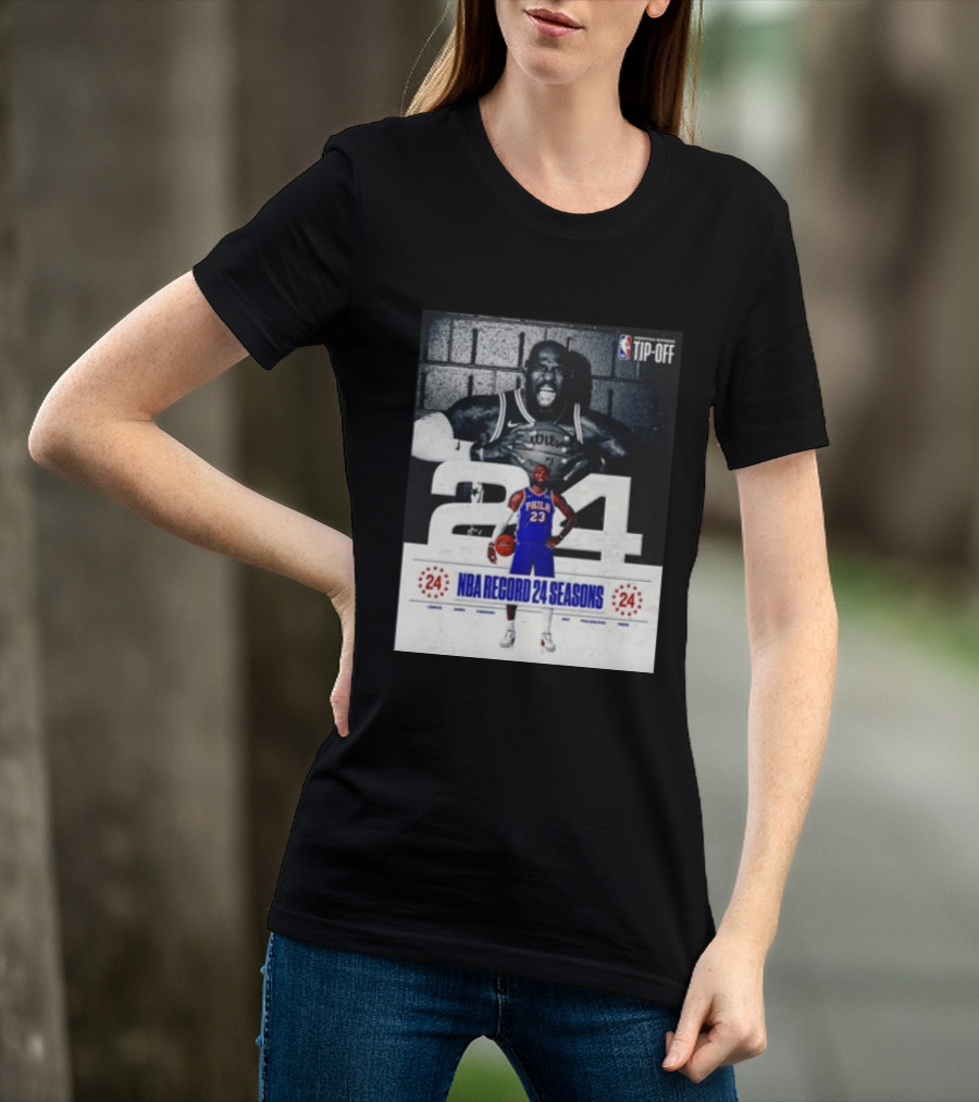 NBA Tip Off LeBron James Philadelphia 76ers Record 24 Seasons T-Shirt