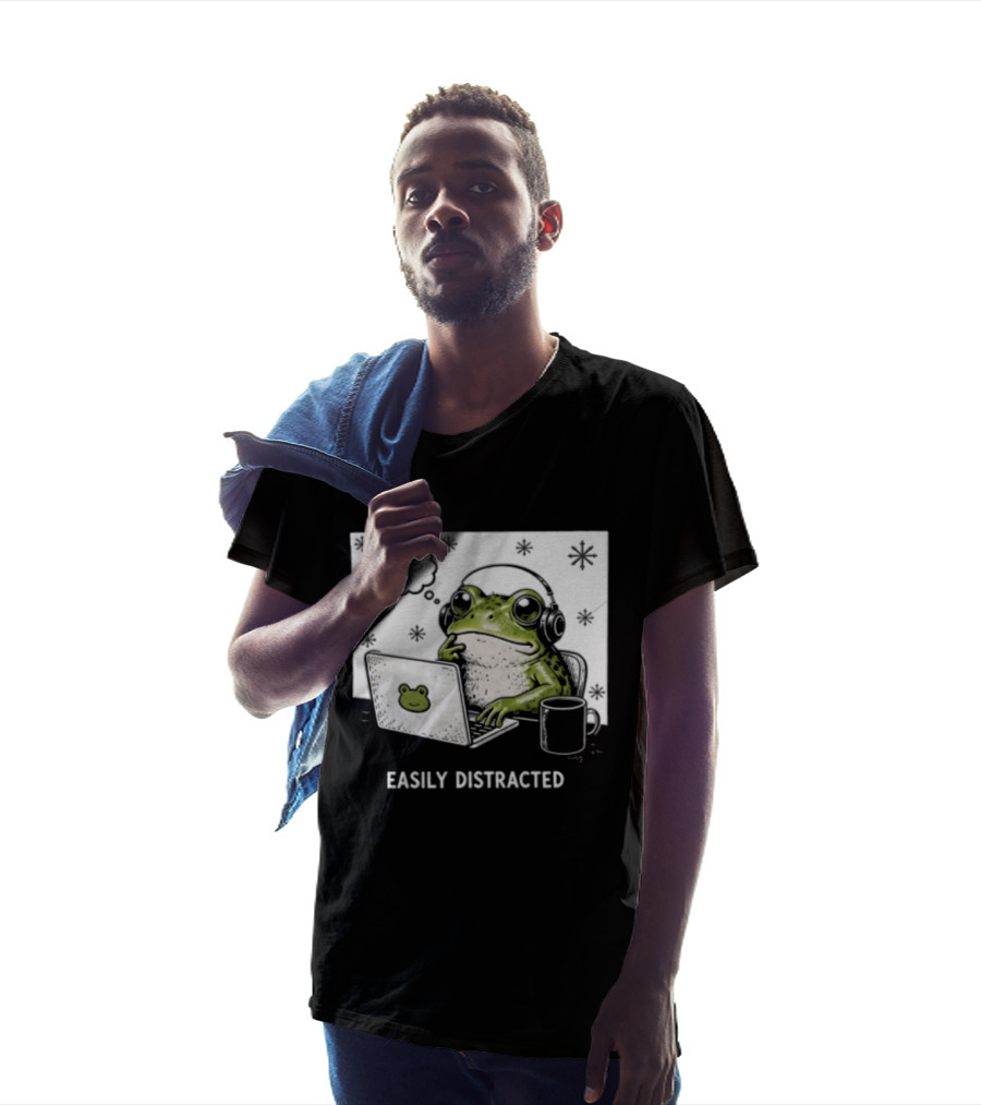 Easily Distracted Frog Laptop Headphones Christmas Frog T-Shirt