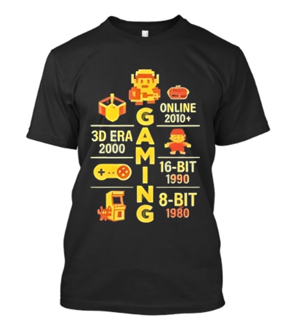 Gaming Evolution 3D Era 1980 8 Bit To 2000s Online 16 Bit 1990 T-Shirt