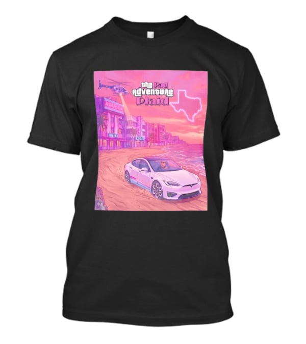 Rad Adventure Plaid Tesla Beach Gag City Joshwest247 Texas Neon Helicopter T-Shirt