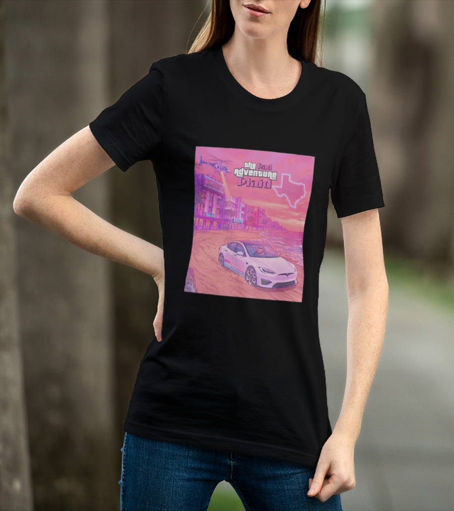 Rad Adventure Plaid Tesla Beach Gag City Joshwest247 Texas Neon Helicopter T-Shirt