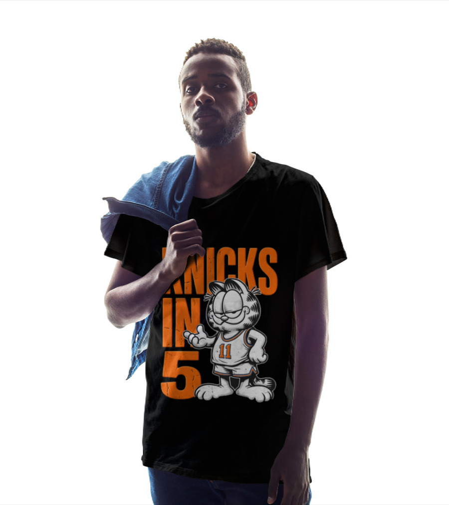 Knicks In 5 Cartoon Cat Wearing Basketball Jersey T-Shirt