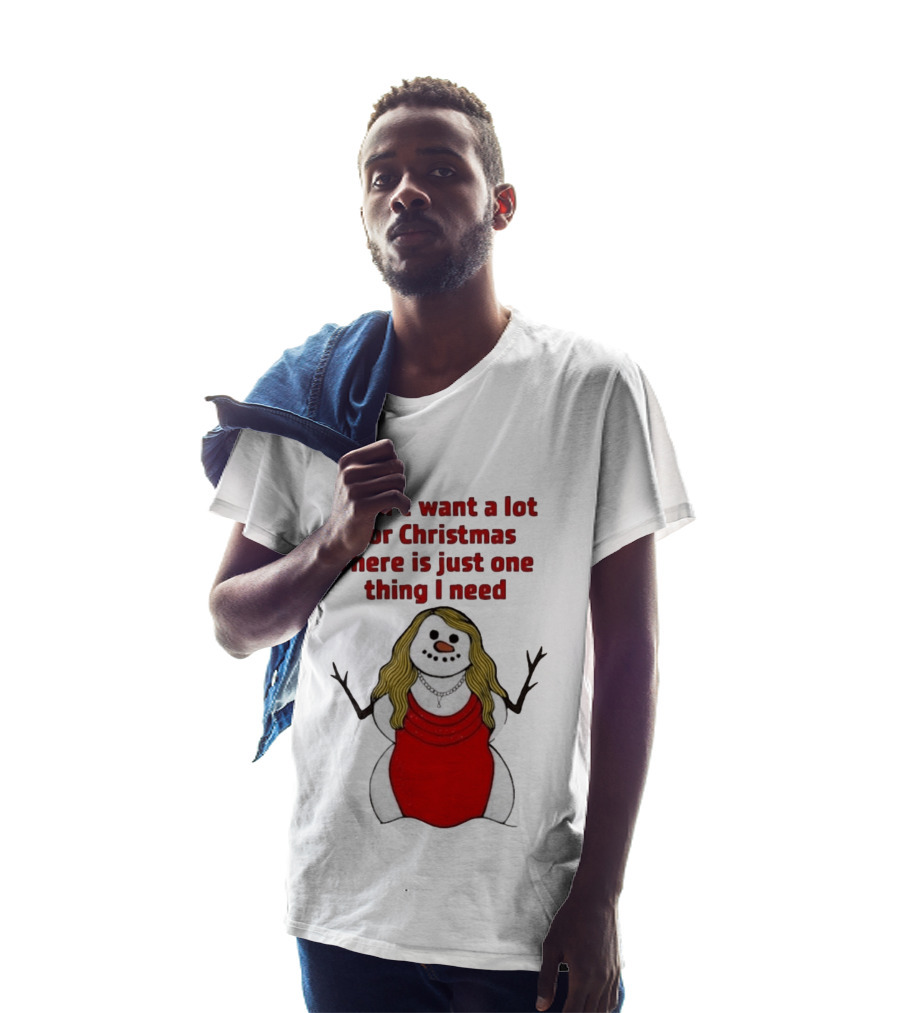 I Don't Want A Lot For Christmas There Is Just One Thing I Need Snow Woman Red Dress T-Shirt