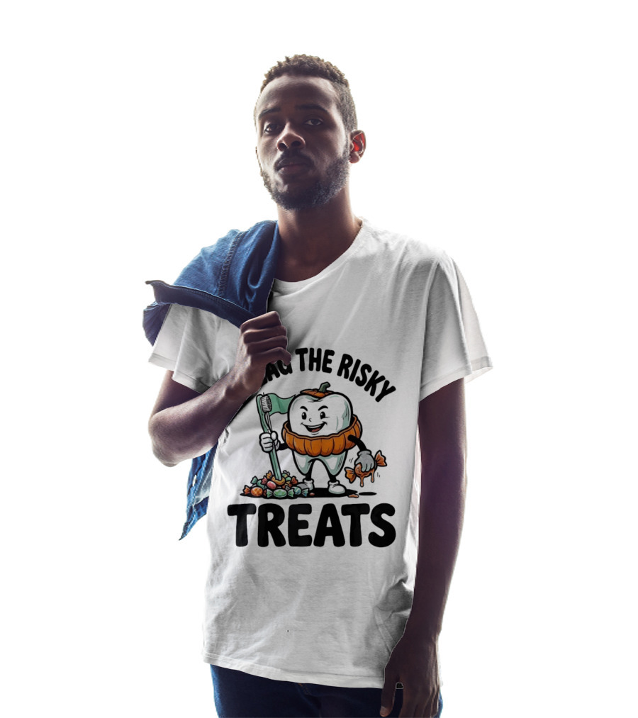 I Flag The Risky Treats Halloween Pumpkin Dentist Candy Cleaner T-Shirt