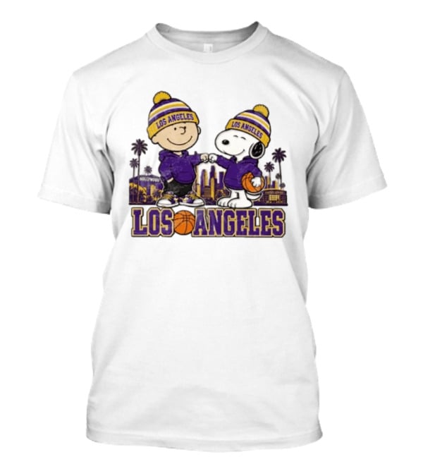 Los Angeles Charlie Brown Snoopy Basketball Fans Skyline Vintage Lakers T-Shirt
