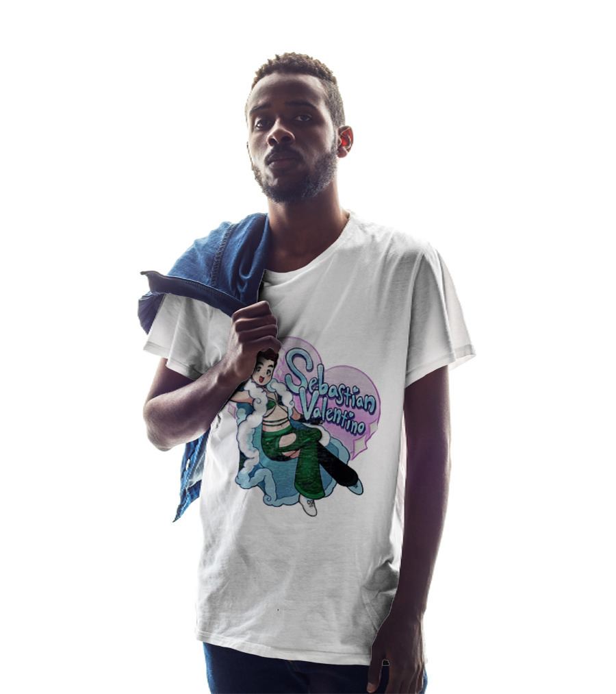 Sebastian Valentino Cartoon Character Peace Pose Sparkling Heart T-Shirt
