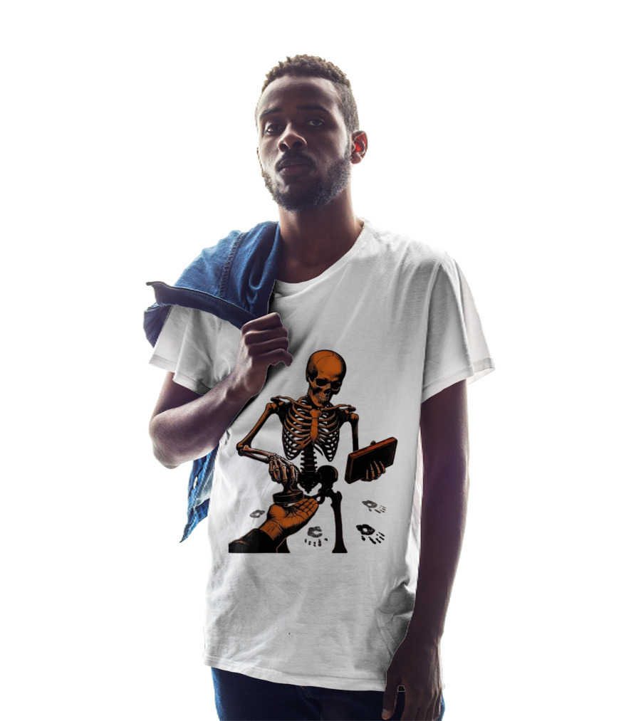 Skeleton Stamping Handprint Spooky Scary Halloween T-Shirt