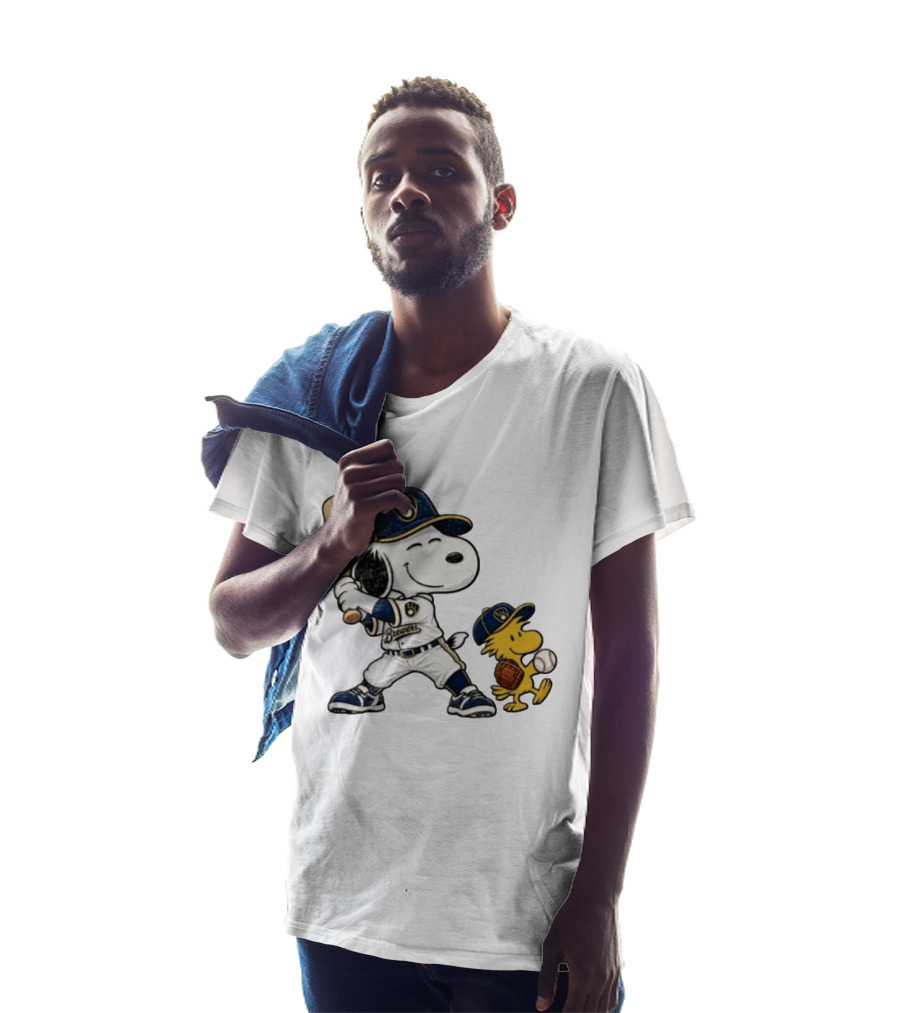 Snoopy Woodstock Milwaukee Brewers Baseball Fan Gear Classic Peanuts Characters T-Shirt