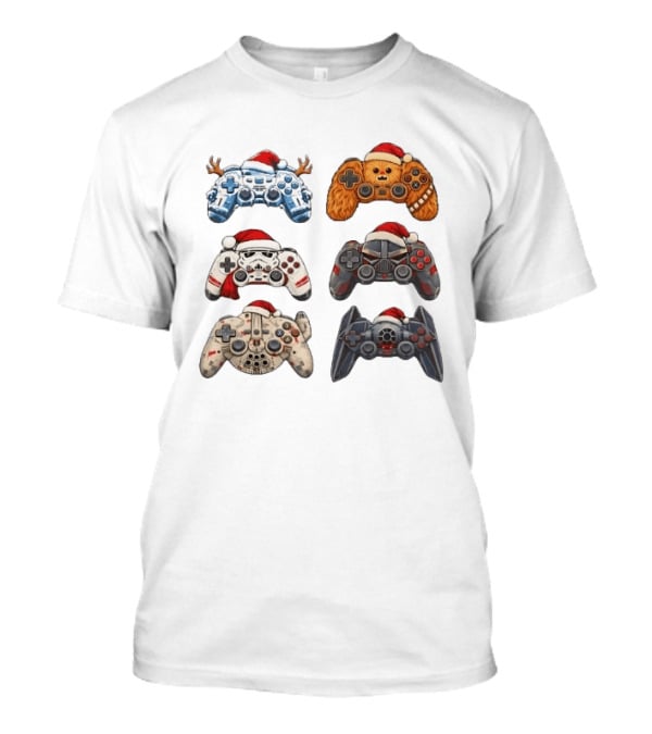 Star Wars Christmas Santa Hats Chewbacca Stormtrooper Darth Vader Gaming Controller Collection T-Shirt