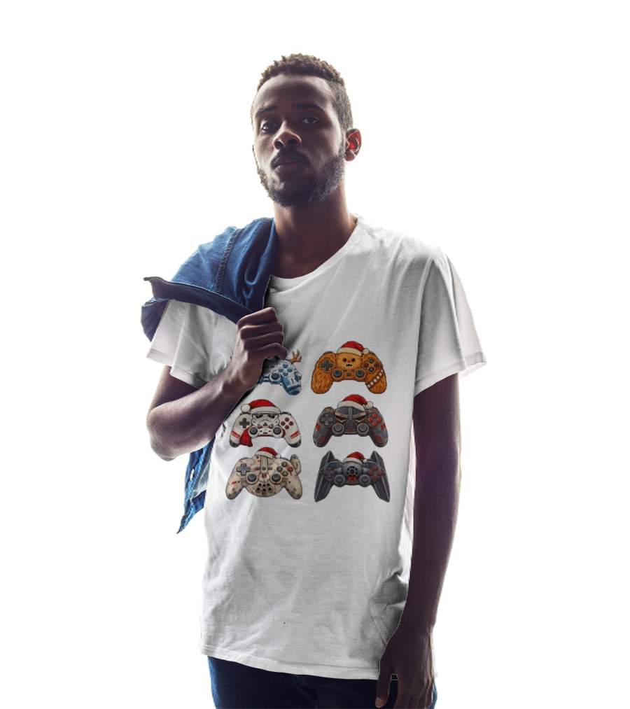 Star Wars Christmas Santa Hats Chewbacca Stormtrooper Darth Vader Gaming Controller Collection T-Shirt