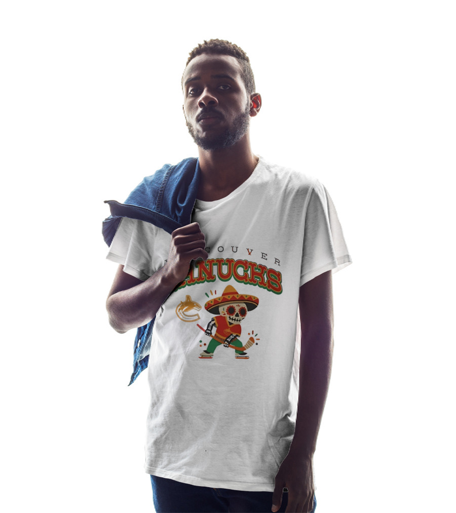 Vancouver Canucks Dia De Los Muertos Sugar Skull Hockey Player T-Shirt