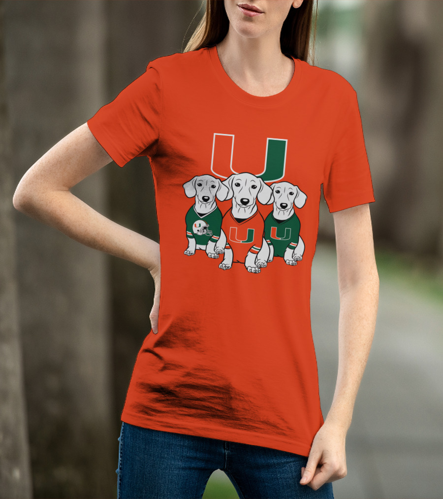 Miami Hurricanes U Logo With Dogs In Team Jerseys T-Shirt